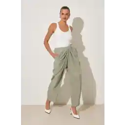 Setre Yeşil Bel Detaylı Rahat Kesim Pantolon