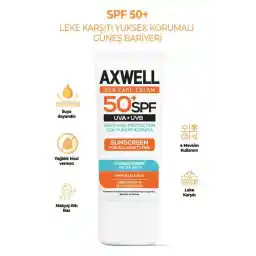 AXWELL Spf 50+ Leke Karşıtı Nemlendirici Yüksek Koruma Güneş Kremi 50 ml