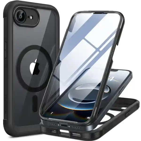 Miracase Magnetic for iPhone 16e Case Full-Body Phone with Built-in Glass Screen Protector, [Compatible with MagSafe] Military Drop Proof 16 E Cover Bumper 6.1 inch, Black