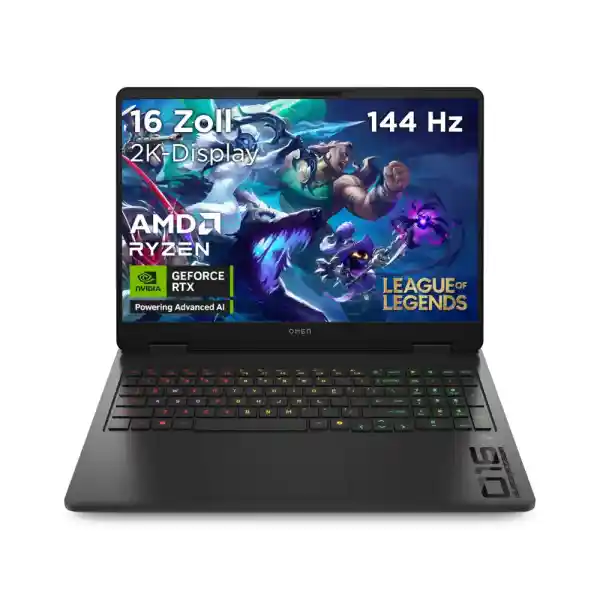 OMEN Gaming Laptop, 16 Inch 2K Display 144Hz, AMD Ryzen 9 8940HX, NVIDIA GeForce RTX 5070, 32GB RAM, 1TB SSD, Windows 11, 4-Zone RGB QWERTZ Keyboard, Wi-Fi 6, Shadow Black, Includes 3 Months GamePass