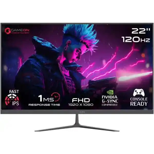 GAMEON 22” IPS Gaming Monitor – FHD 1920x1080, 120Hz, 0.5ms MPRT, FreeSync G-Sync, HDMI 2.1 Port, Ultra-Slim Design, PS5 Compatible, Console & PC Gaming Ready, GOES22FHD120IPS - Black