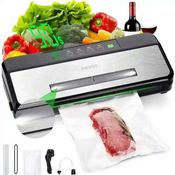 INKBIRD INK-VS03 Food Vacuum Sealer Machine, Sealing Time Display, 80KPA Strong Suction, Automatic Vacuum Sealer with Starter Kit for Food Storage and Sous Vide