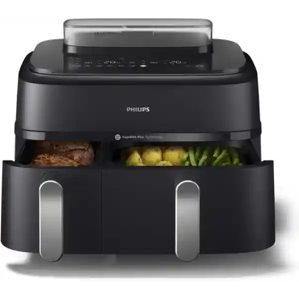 Philips 5000 Series Dual Basket Airfryer - NA551/00 - Stoomfunctie - Dubbele Mand - 9L - Tot 6 Personen