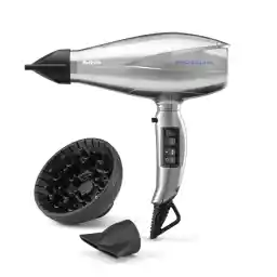 BaByliss Pro Digital Haardroger met Diffuser - 2200W Ultra-Snelle Professionele Ionische Föhn, Gemaakt in Italië, 3 Warmte- & 2 Snelheidsinstellingen, Zilver, 6000E