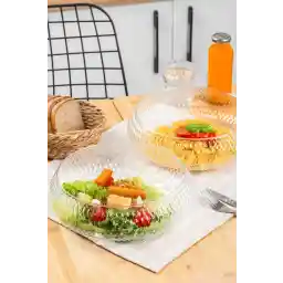 Porsima 4319 Rustik El Yapımı Büyük Boy Cam Salata Meyve Çerez Makarna Sunum Kasesi Şeffaf 26cm