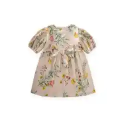 Cigit Desenli Saten Elbise 2-8 Yaş Ekru