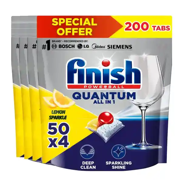 Finish Powerball Quantum Dishwasher Detergent, Lemon Sparkle Scent, 50 Tabs x 4