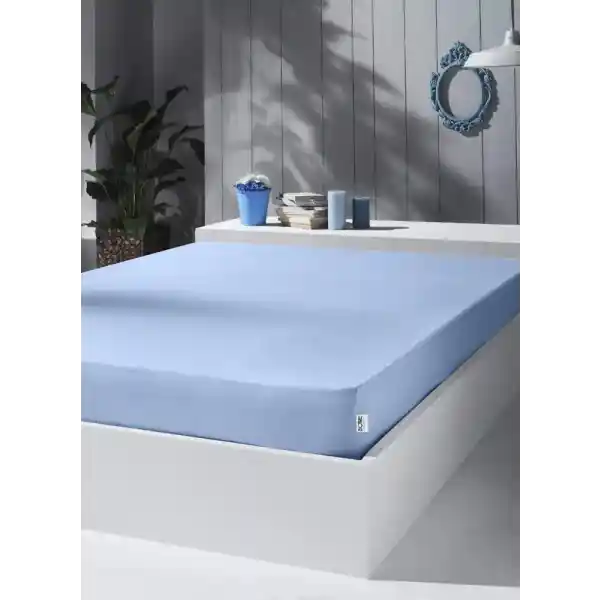 Kobe Home Örme Penye Lastikli Çarşaf, Çift Kişilik, Açık Mavi, %100 Pamuk 130 G/M2