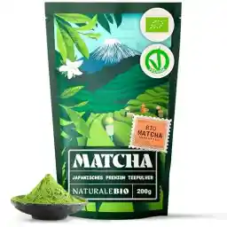 NaturaleBio Matcha Tea Powder Organic - Premium Quality - 200 g. Original Green Tea from Japan. Ideal for drinking. Green tea powder for latte, smoothies, matcha drink. Made in Uji, Kyoto.