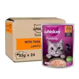 Whiskas Purrfectly Fish, with Tuna & Salmon, Wet Cat Food for Adult Cats, Flavor Lock Pouch Made-for Sealing Freshness, Real Fish- a Complete and Balanced Nutrition, Pack of 24x85g