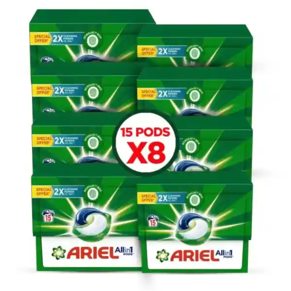 Ariel The Big One Laundry Liquid Pods Original, 2X Stain And Odour Removal, Pre-Treat Built-In, Forget Re-Wash (120 Pods)