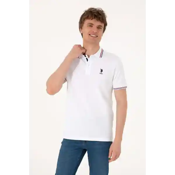 U.S. Polo Assn. تي شيرت أساسي بياقة بولو بيضاء اللون للرجال 50306011-VR013