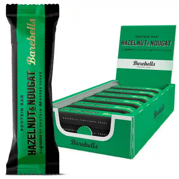 Barebells Hazelnut & Nougat High Protein and Low Carb Bar, 12 x 55g (1,94 oz) Low Sugar Snack Protein Bar with 20g protein
