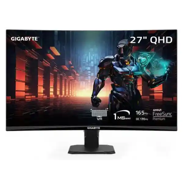 GIGABYTE - GS27QC - 27" VA Curved Gaming Monitor - QHD 2560x1440 - 165Hz/OC 170Hz - 1ms MPRT - AMD FreeSync Premium - HDMI, DP - Black