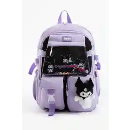 Roxy حقيبة مدرسية للأطفال متعددة الأقسام مع إكسسوارات على الطراز الكوري من Kuromi Kawaii