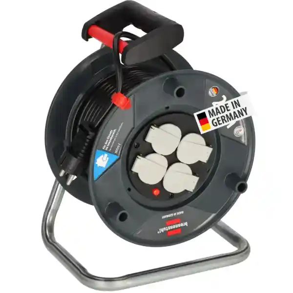 Brennenstuhl Garant V2 kabelhaspel 25m kabel (Made in Germany, 4 stekkerdozen met aardingscontact, oververhittingsbeveiliging, haspellichaam van speciaal kunststof)