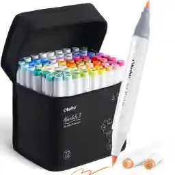 Ohuhu Alcohol Markers 72+1 Kleuren, Dubbele Punt Penseel & Fijne Punt, Graffiti Markers voor Kunstenaars Volwassenen Illustratie Honolulu B Series