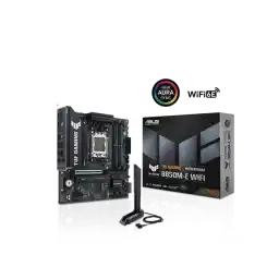 ASUS TUF GAMING B850M-E WIFI AMD B850 mATX motherboard, 8+2+1 80A DrMOS power stages, DDR5, PCIe 5.0, three M.2 slots, WiFi 6E, 2.5Gb Ethernet, DisplayPort, HDMI, rear USB-C 10Gbps and front USB-C 5Gbps