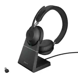 Jabra Evolve2 65 Draadloze Headset met Oplaadstation – Microsoft Teams-gecertificeerde Stereokoptelefoon met Noise Cancelling en Lange Batterijduur – USB-C Bluetooth Adapter – Zwart