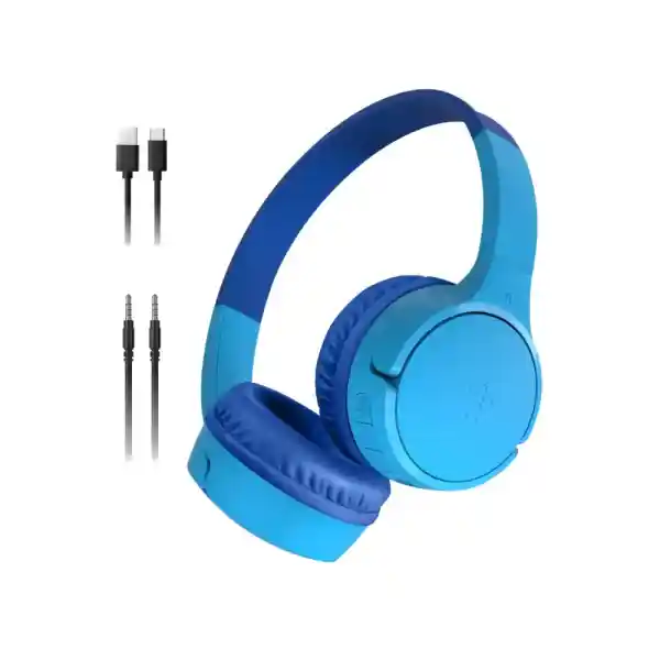 Belkin SoundForm Mini draadloze koptelefoon voor kinderen met ingebouwde microfoon, 30 uur luistertijd en leuke stickers - Headset voor online onderwijs, school, reizen, iPhone, iPad, Galaxy - Blauw