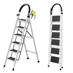 SKY-TOUCH Foldable Ladder 6 Steps, Home Stepladders Folding Step Stool with Wide Anti-Slip Pedal, Adults Folding Sturdy Steel Ladder for Home,Kitchen, Garden, Office