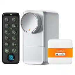 SwitchBot WiFi Slimme Lock Pro met Touchscreen Toetsenbord, Vingerafdruk, Keyless, Bluetooth Elektronische Serrure, IP65 Weerbestendig, Past op uw bestaande Deurbout, Ondersteunt Matter Alexa Google