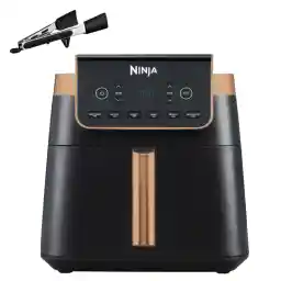Ninja MAX PRO Hot Air Fryer, 6.2 L, Oil-Free, Large Drawer, Roasting, Baking, Air Fry, Non-Stick Coating, Dishwasher Safe Basket & Crisper Grid Insert, Silicone Tongs, Black/Copper, AF180EUCP