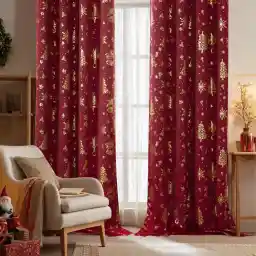 PONY DANCE Opaque Curtains with Ruffle Tape, Set of 2, H 260 x W 140 cm, Thermal Curtain, Cold Protection, Christmas Curtains, Extra Long Curtains and Curtains, Living Room Decoration, Red