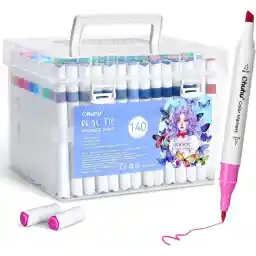 Ohuhu 140 kleuren marker op waterbasis, dubbele tip art markers pennen voor volwassenen kleurpennen voor anime manga ontwerp, kalligrafie, tekenen en illustratie, geurloos en wasbaar