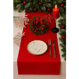 Emtory Home 230x40 Kırmızı Uzun Runner, Yılbaşı Masa Runner, %100 Pamuk Ince Kumaş