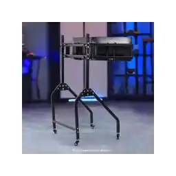 Minneer Sim Racing Triple Monitor Stand with Wheels Compatible with 27/32-inch Displays Height and Tilt Adjustable, A-Frame Base for Flight & Driving Simulator Cockpit Rig