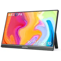 ARZOPA 16" 2.5K Portable Monitor, 2560x1600 QHD IPS Display 123% sRGB with Built-in Stand USB-C HDMI Eye Care External Second Screen for Mac Laptop Phone PS4/5 Xbox Switch -Z1RC