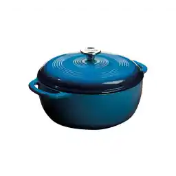 Lodge 6 Quart Enameled Cast Iron Dutch Oven with Lid – Dual Handles – Oven Safe up to 500° F or on Stovetop - Use to Marinate, Cook, Bake, Refrigerate and Serve – Blue