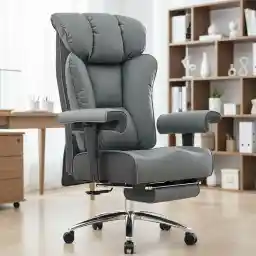 Efomao Ergonomic Office Chair 450LBS with Foot Rest, Big and Tall PU Leather Executive Chair with Adjustable Padded Armrests, Lumbar Support for Home or Work, Heavy Duty Computer Chair, Grey