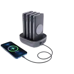 داک پاوربانک و شارژر وایرلس همراه با کابل لایتنینگ و تایپ سی پاورولوژی Powerology 4 in 1 Power Bank Station PPBCHA1041-BK